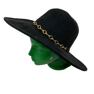Vintage Scalia Wool Boho Wide Brimmed Hat OSFM Black Hold chain